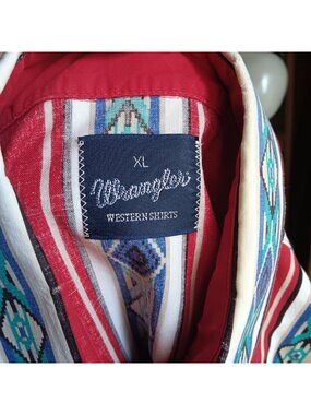 True Vintage Western Shirt XL Wrangler Geometric Aztec Mexican Cowboy 1990's